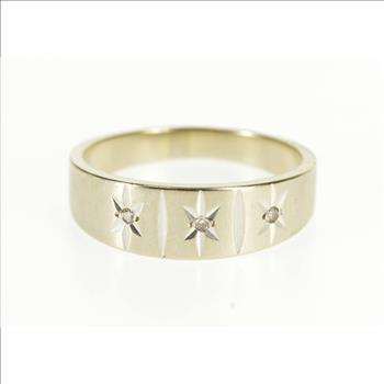 14K Diamond Starburst Pattern Inset Wedding Band White Gold Ring, Size 6.25