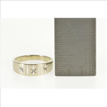 14K Diamond Starburst Pattern Inset Wedding Band White Gold Ring, Size 6.25