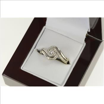 14K Diamond Swirl Promise Engagement White Gold Ring, Size 7