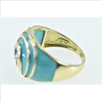 14K Diamond Turquoise Swirl Spiral Domed Yellow Gold Pin/Brooch, Size 9.25