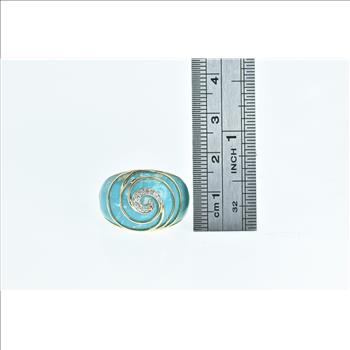 14K Diamond Turquoise Swirl Spiral Domed Yellow Gold Pin/Brooch, Size 9.25