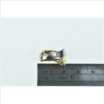 14K Diamond Two Tone Criss Cross X Ribbon Yellow Gold Charm/Pendant
