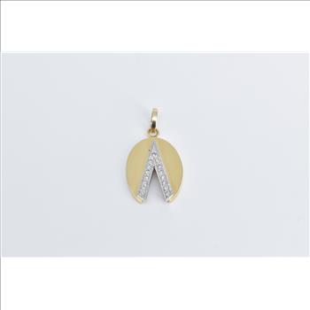 14K Diamond V Chevron Split Oval Vintage Fashion Yellow Gold Pendant