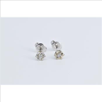 14K Diamond Vintage Solitaire Classic Stud White Gold Earrings