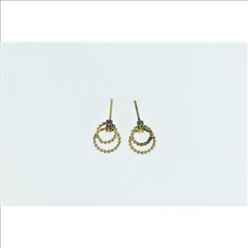 14K Dot Pattern Layered Circle Vintage Stud Yellow Gold Earrings