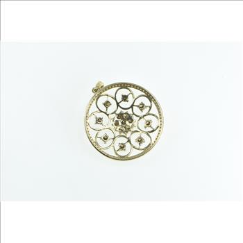 14K Effy Diamond Ornate Round Cluster Medallion Yellow Gold Pendant