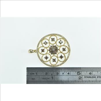 14K Effy Diamond Ornate Round Cluster Medallion Yellow Gold Pendant
