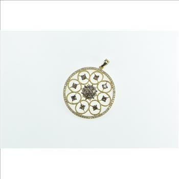 14K Effy Diamond Ornate Round Cluster Medallion Yellow Gold Pendant