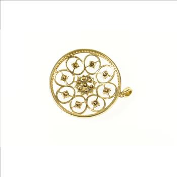 14K Effy Diamond Ornate Round Cluster Medallion Yellow Gold Pendant