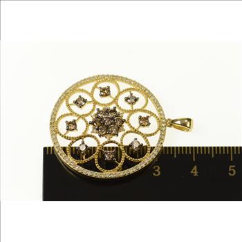 14K Effy Diamond Ornate Round Cluster Medallion Yellow Gold Pendant