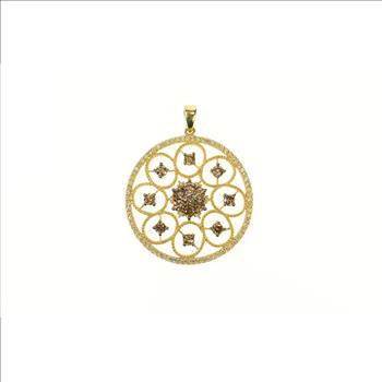 14K Effy Diamond Ornate Round Cluster Medallion Yellow Gold Pendant