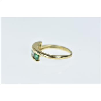14K EFFY Emerald White Sapphire Bypass Yellow Gold Ring, Size 8