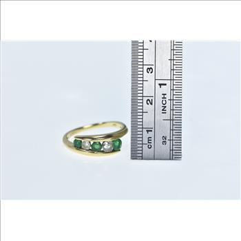 14K EFFY Emerald White Sapphire Bypass Yellow Gold Ring, Size 8