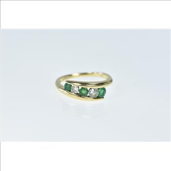 14K EFFY Emerald White Sapphire Bypass Yellow Gold Ring, Size 8