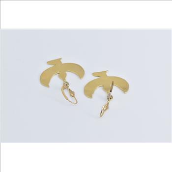 14K Egyptian Isis Goddess Dangle Lever Back Yellow Gold Earrings