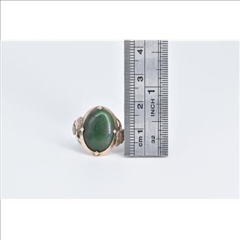 14K Egyptian Revival Ornate Green Stone Swirl Rose Gold Ring, Size 5.5