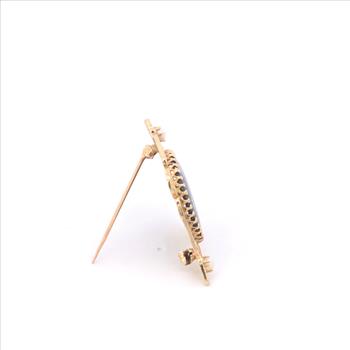 14K Elaborate Blue Enamel Filigree Seed Pearl Round Yellow Gold Pin/Brooch