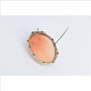 14K Elaborate Carved Shell Cameo Filigree White Gold Pendant/Pin