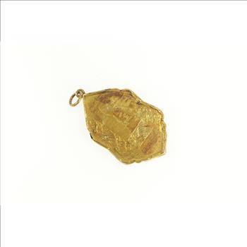 14K Elaborate Painted Japanese Soldier Engraved Yellow Gold Pendant