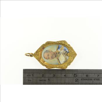 14K Elaborate Painted Japanese Soldier Engraved Yellow Gold Pendant