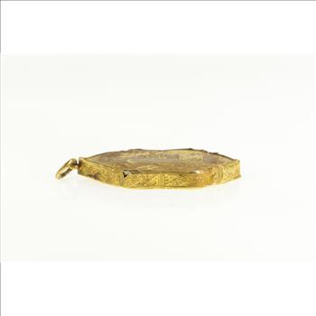 14K Elaborate Painted Japanese Soldier Engraved Yellow Gold Pendant