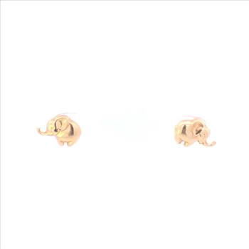 14K Elephant Memory Patience Symbol Stud Yellow Gold Earrings