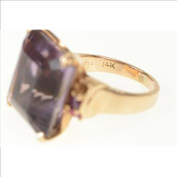 14K Emerald Amethyst Ruby Retro Cocktail Yellow Gold Ring, Size 5.5