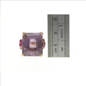 14K Emerald Amethyst Ruby Retro Cocktail Yellow Gold Ring, Size 5.5