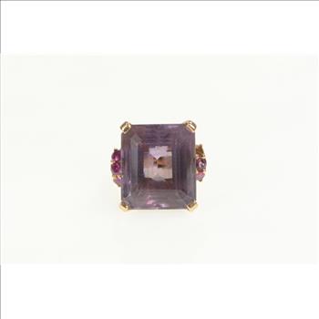 14K Emerald Amethyst Ruby Retro Cocktail Yellow Gold Ring, Size 5.5
