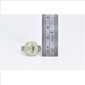 14K Emerald Blue Topaz Diamond Halo Tanzanite Yellow Gold Ring, Size 6.75