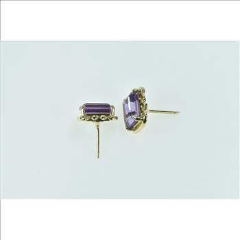 14K Emerald Cut Amethyst Vintage Solitaire Stud Yellow Gold Earrings