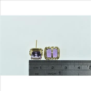14K Emerald Cut Amethyst Vintage Solitaire Stud Yellow Gold Earrings
