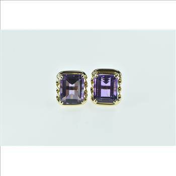14K Emerald Cut Amethyst Vintage Solitaire Stud Yellow Gold Earrings