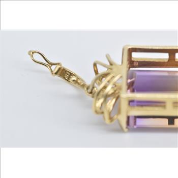 14K Emerald Cut Ametrine Diamond Ornate Vintage Yellow Gold Pendant