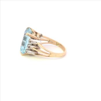 14K Emerald Cut Blue Topaz Diamond Cocktail Yellow Gold Ring, Size 6.5