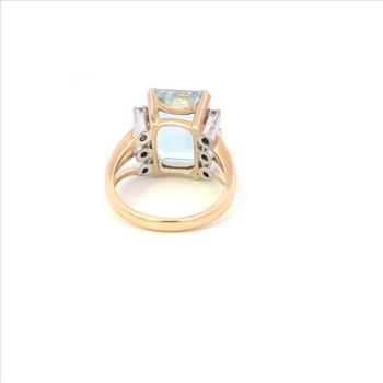 14K Emerald Cut Blue Topaz Diamond Cocktail Yellow Gold Ring, Size 6.5