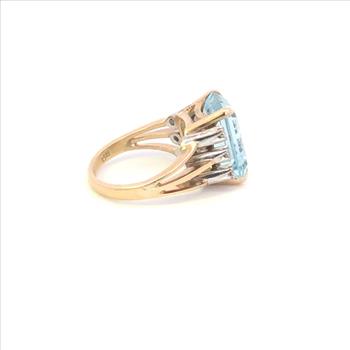 14K Emerald Cut Blue Topaz Diamond Cocktail Yellow Gold Ring, Size 6.5