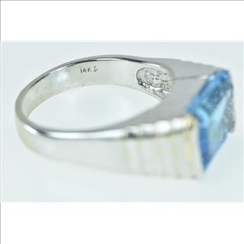 14K Emerald Cut Blue Topaz Squared Statement White Gold Ring, Size 7.5