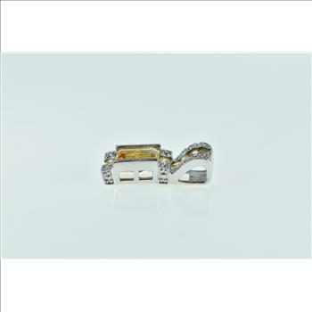 14K Emerald Cut Citrine Ornate Statement White Gold Pendant