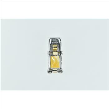 14K Emerald Cut Citrine Ornate Statement White Gold Pendant