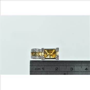14K Emerald Cut Citrine Ornate Statement White Gold Pendant