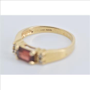 14K Emerald Cut Garnet Diamond Fashion Stacking Yellow Gold Ring, Size 4.25