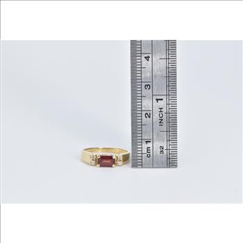 14K Emerald Cut Garnet Diamond Fashion Stacking Yellow Gold Ring, Size 4.25