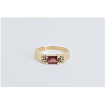 14K Emerald Cut Garnet Diamond Fashion Stacking Yellow Gold Ring, Size 4.25