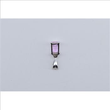14K Emerald Cut Pink Topaz Diamond Accent White Gold Pendant