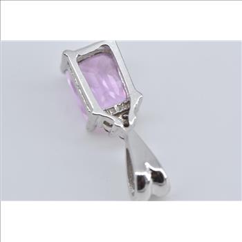 14K Emerald Cut Pink Topaz Diamond Accent White Gold Pendant
