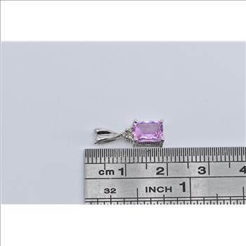 14K Emerald Cut Pink Topaz Diamond Accent White Gold Pendant