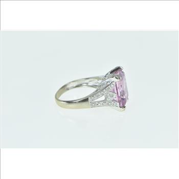 14K Emerald Cut Pink Topaz Diamond Encrusted White Gold Ring, Size 6.75