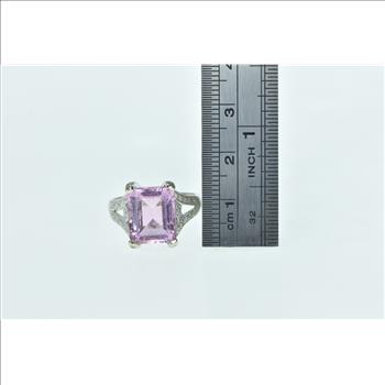 14K Emerald Cut Pink Topaz Diamond Encrusted White Gold Ring, Size 6.75