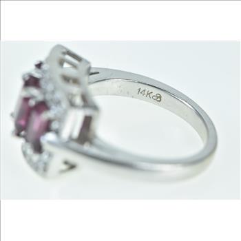 14K Emerald Cut Purple Tourmaline Diamond Halo White Gold Ring, Size 7